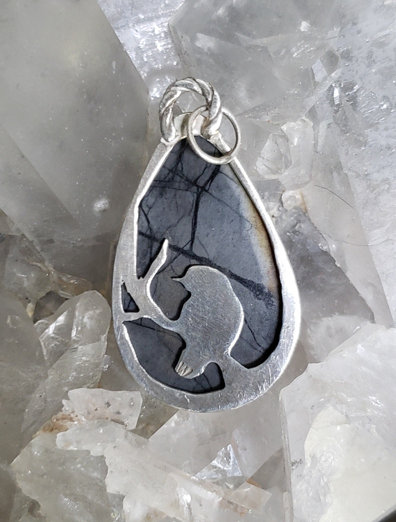 Picasso Jasper and Sterling Silver Pendant with Bird Cut Out