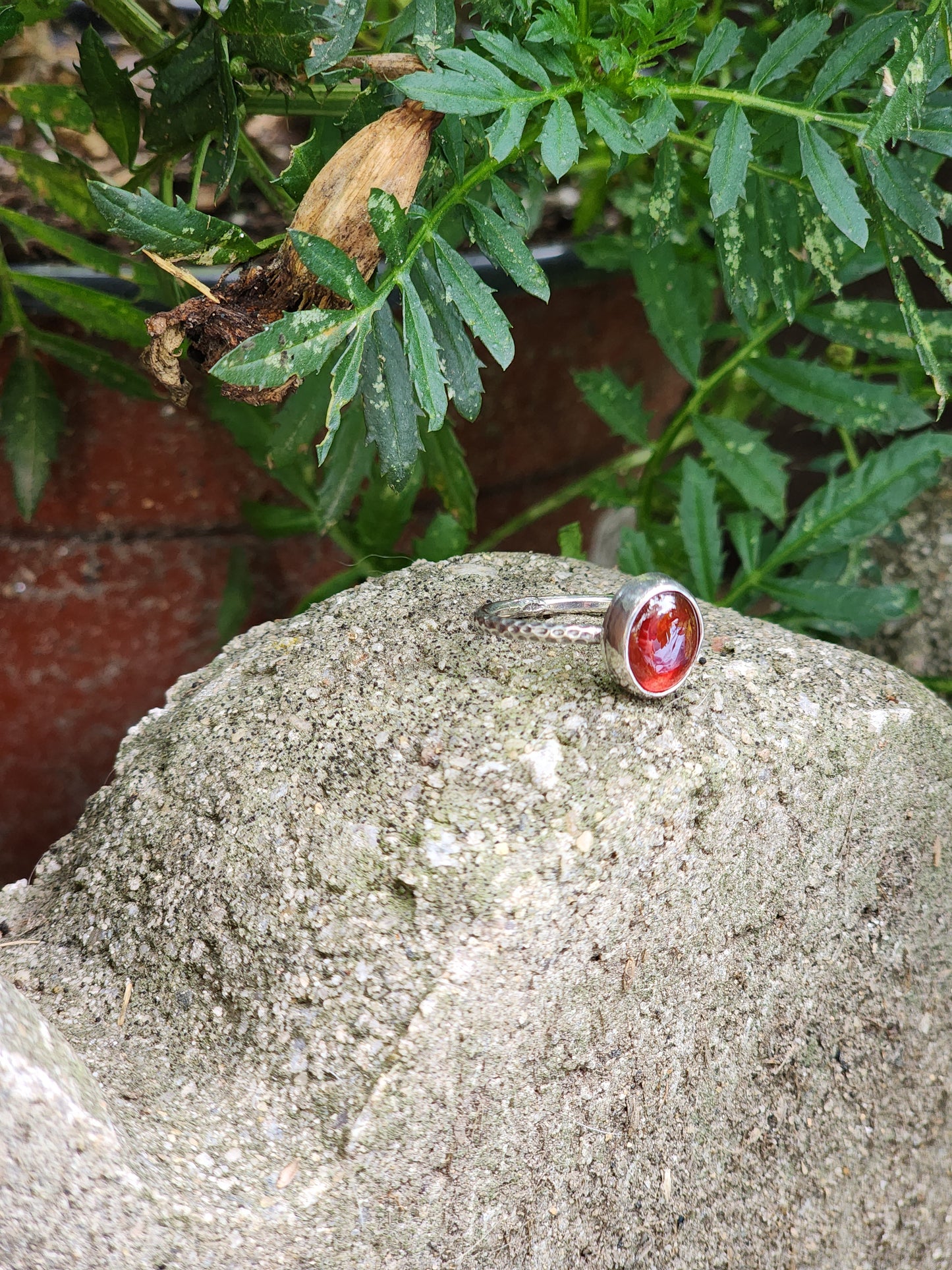 Garnet Ring with Textured Band Size 5.25