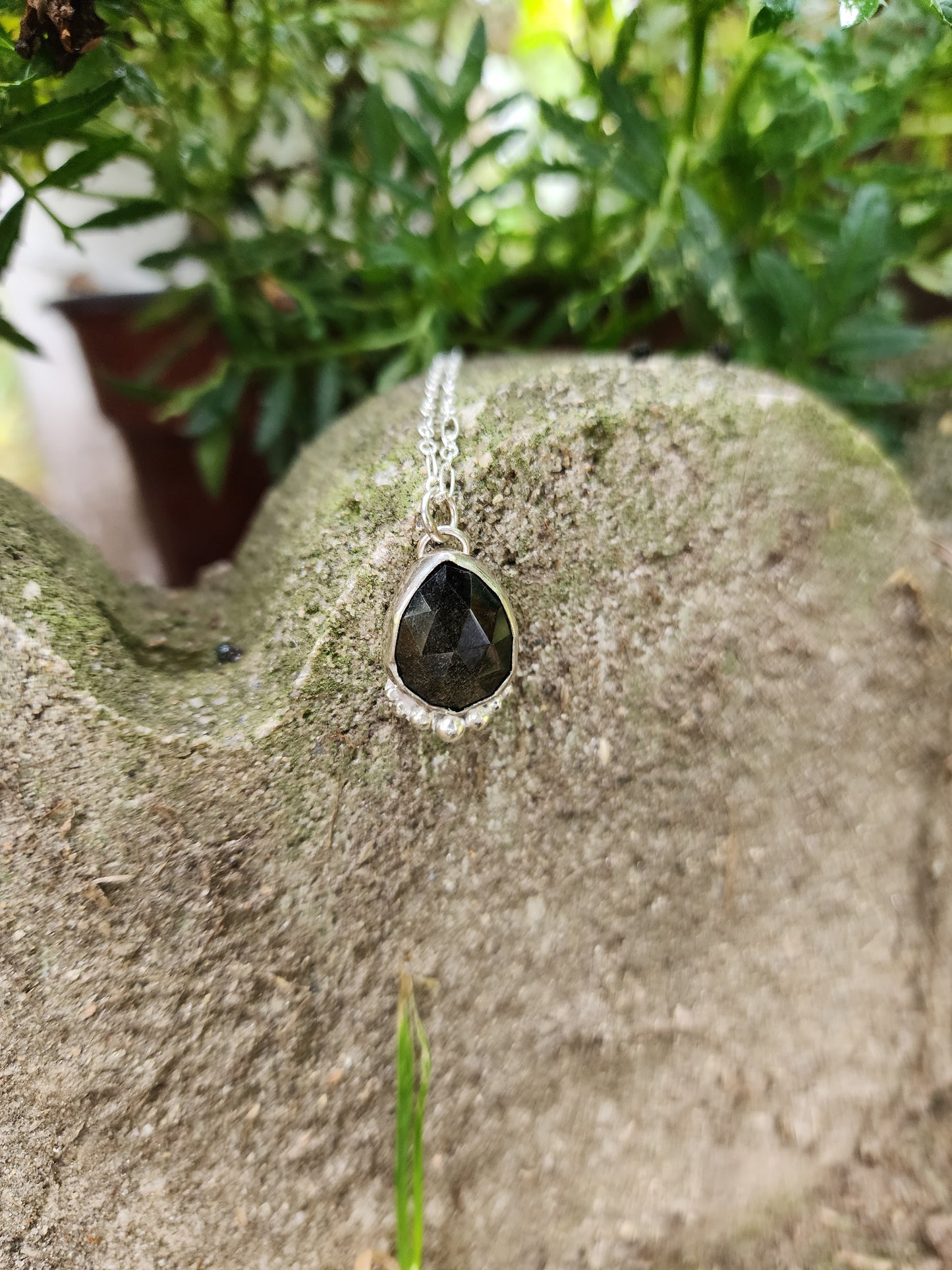 Goldsheen Obsidian and Sterling Pearl Pendant