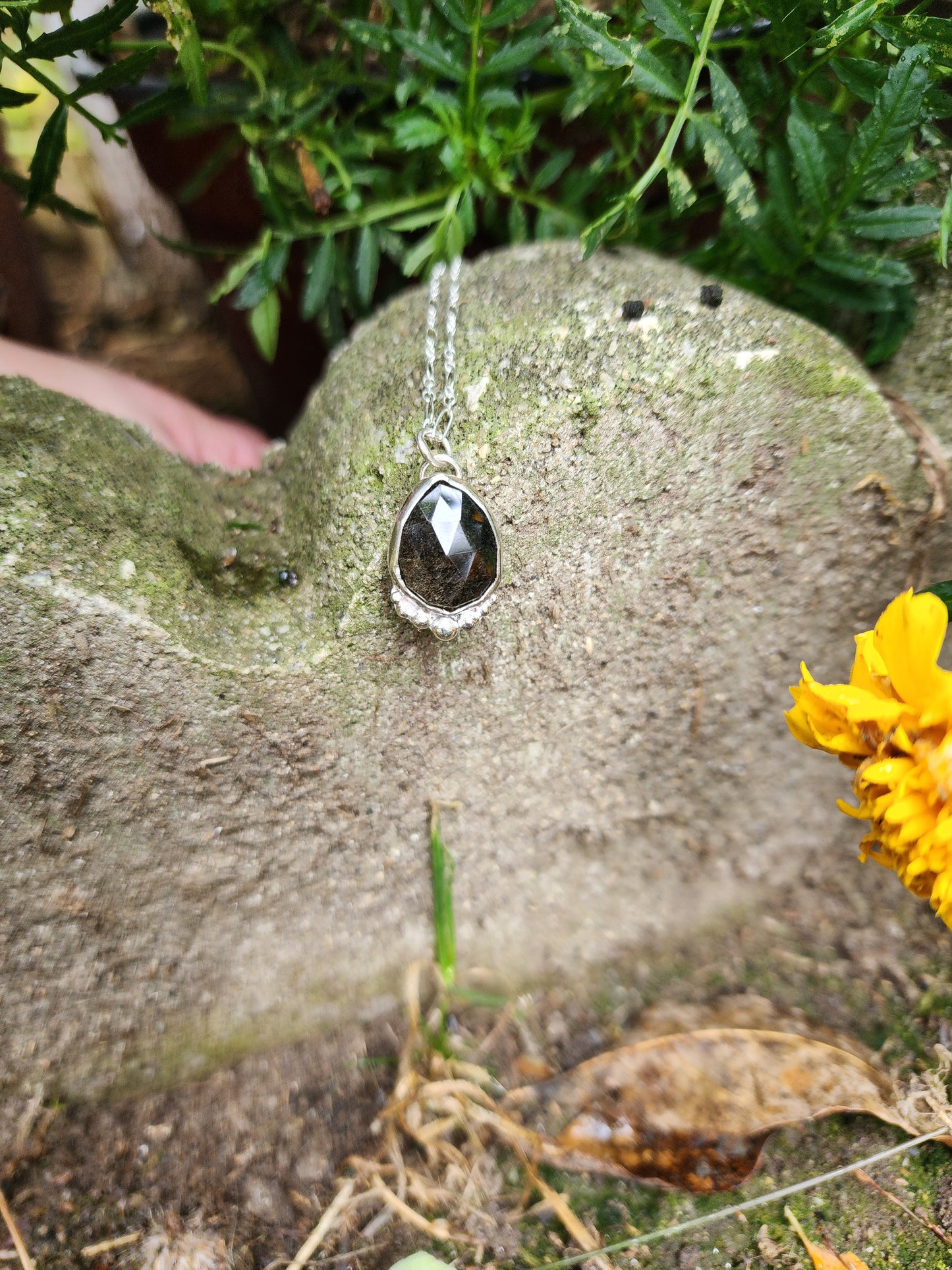 Goldsheen Obsidian and Sterling Pearl Pendant