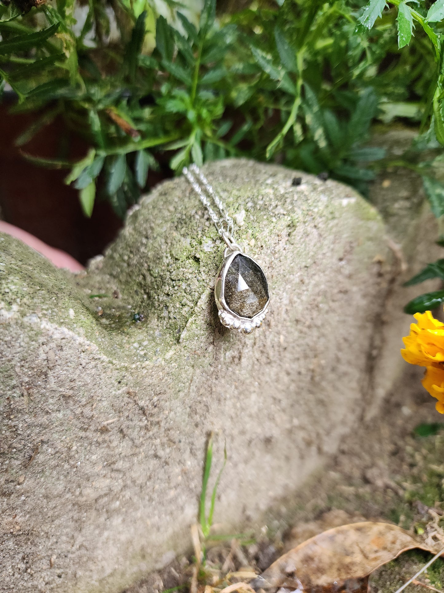 Goldsheen Obsidian and Sterling Pearl Pendant