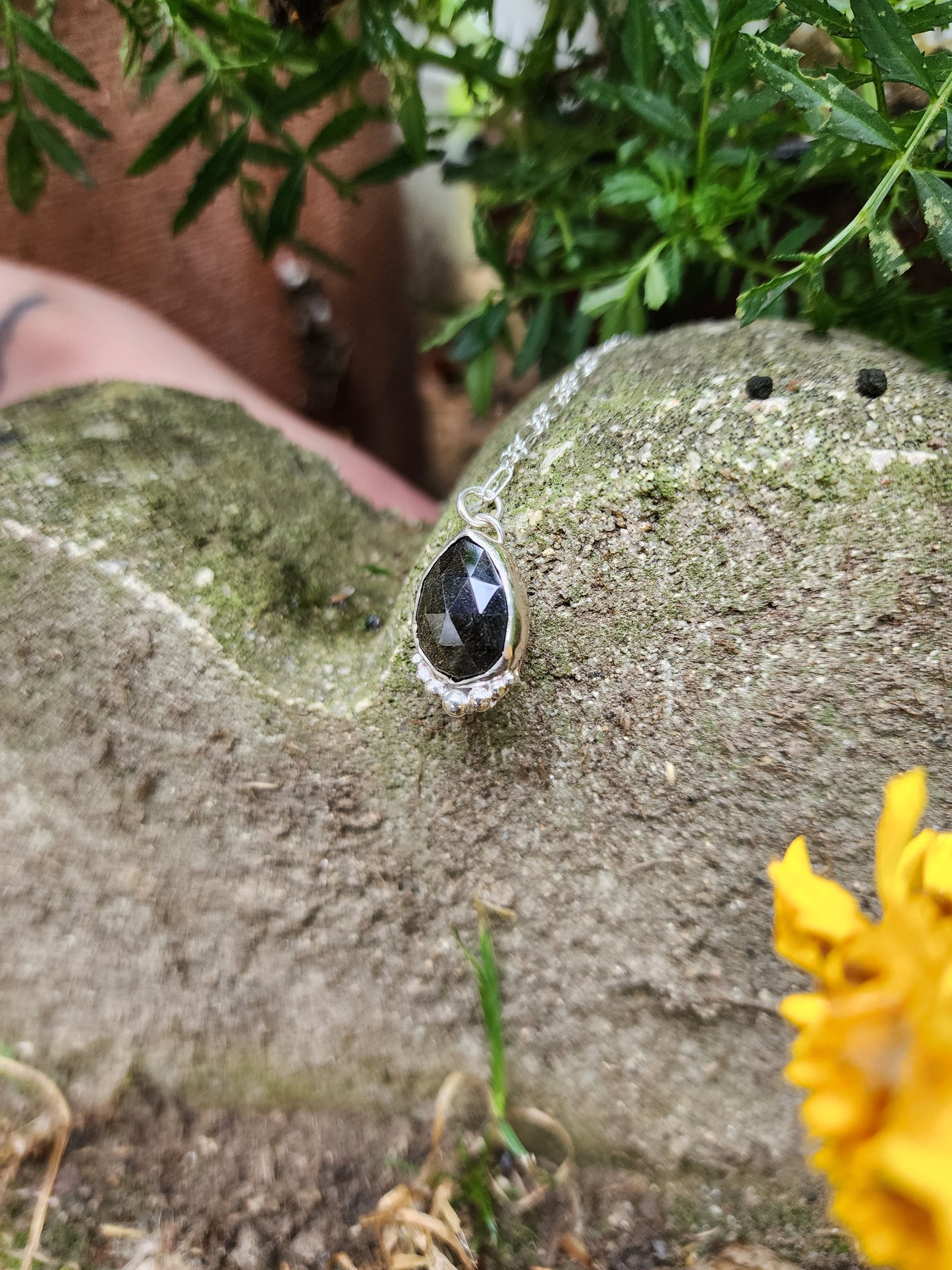 Goldsheen Obsidian and Sterling Pearl Pendant