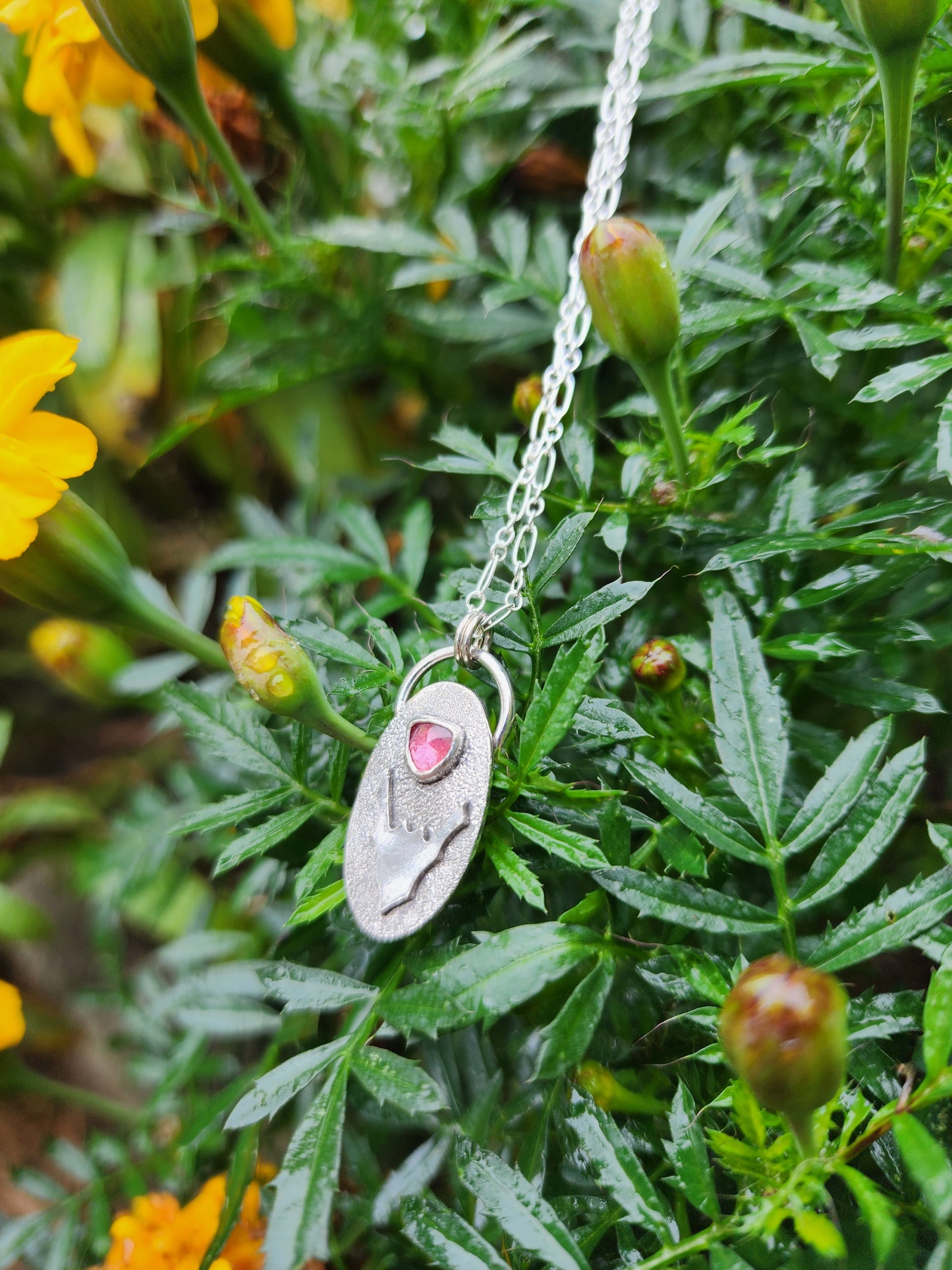 Rhodolite Garnet and Bat Pendant