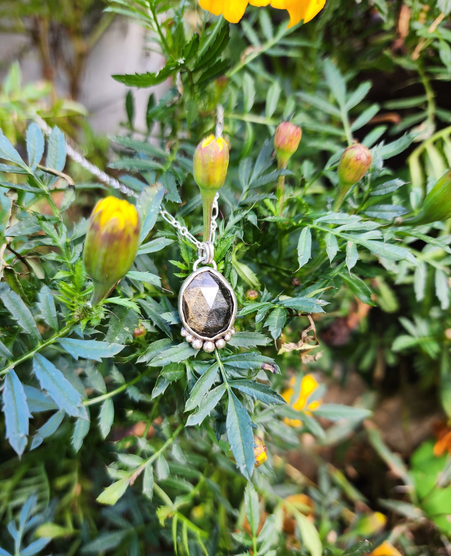 Goldsheen Obsidian and Sterling Pearl Pendant #2