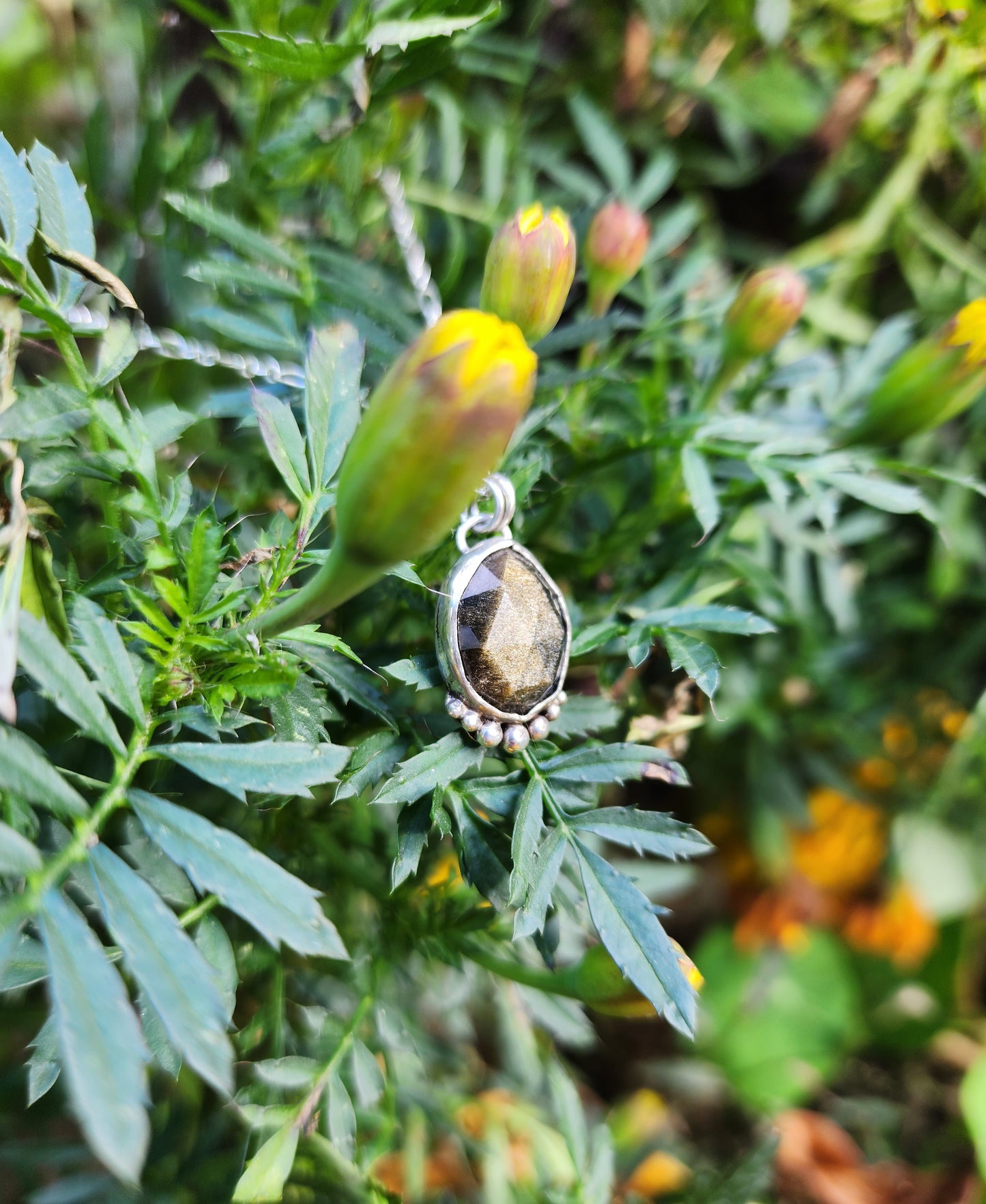 Goldsheen Obsidian and Sterling Pearl Pendant #2