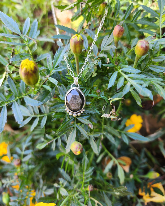 Goldsheen Obsidian and Sterling Pearl Pendant #2