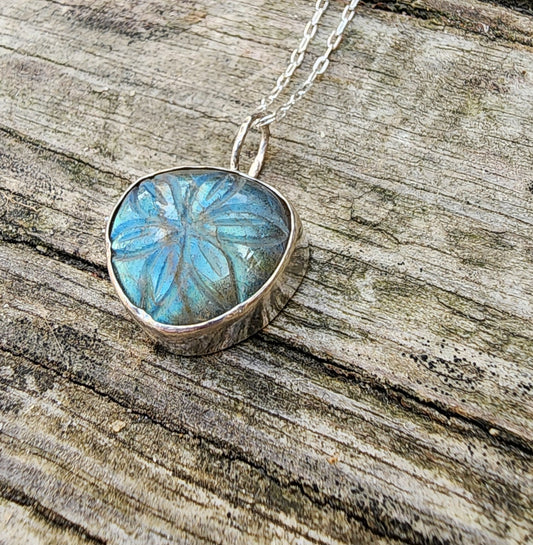 Carved Flower Labradorite Pendant