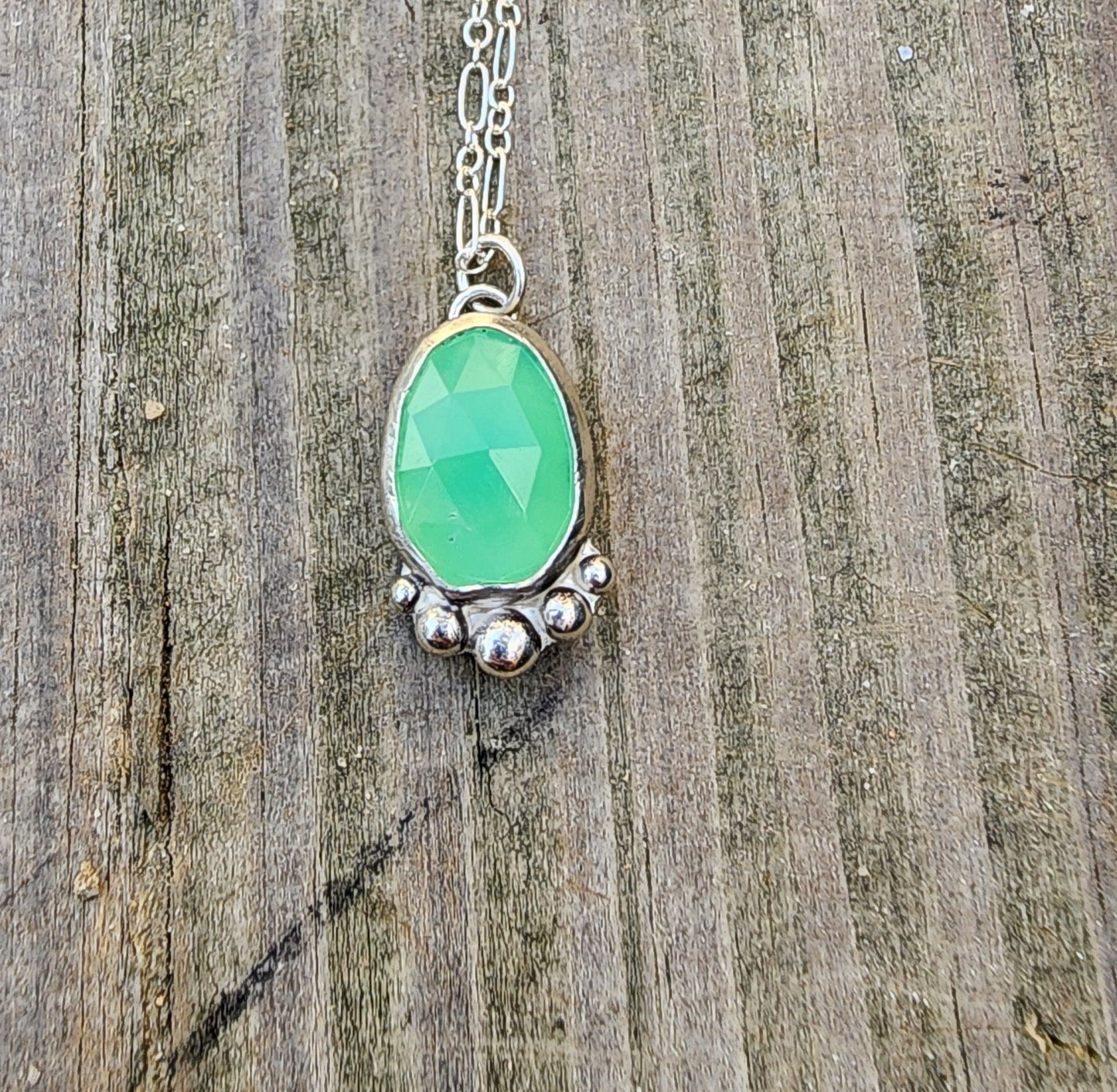 Chrysophrase and Sterling Pearl Pendant