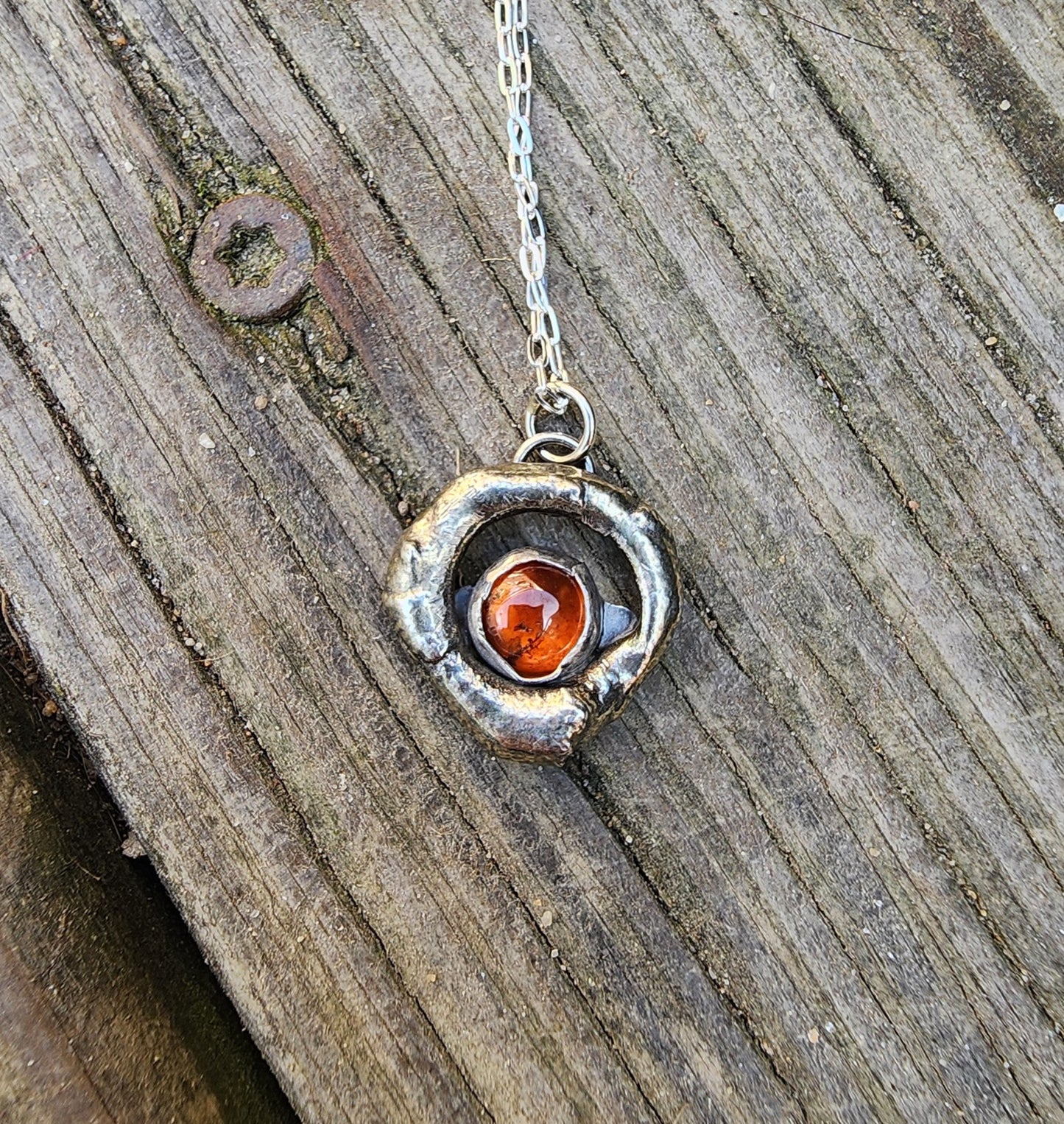 Molten Pendant with Hessonite Garnet #01