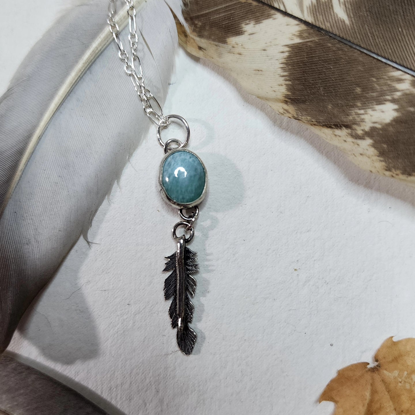 Larimar and Feather Pendant