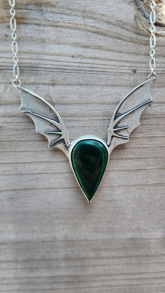 Custom For Kirsten Final Payment- Malachite and Sterling Bat Necklace