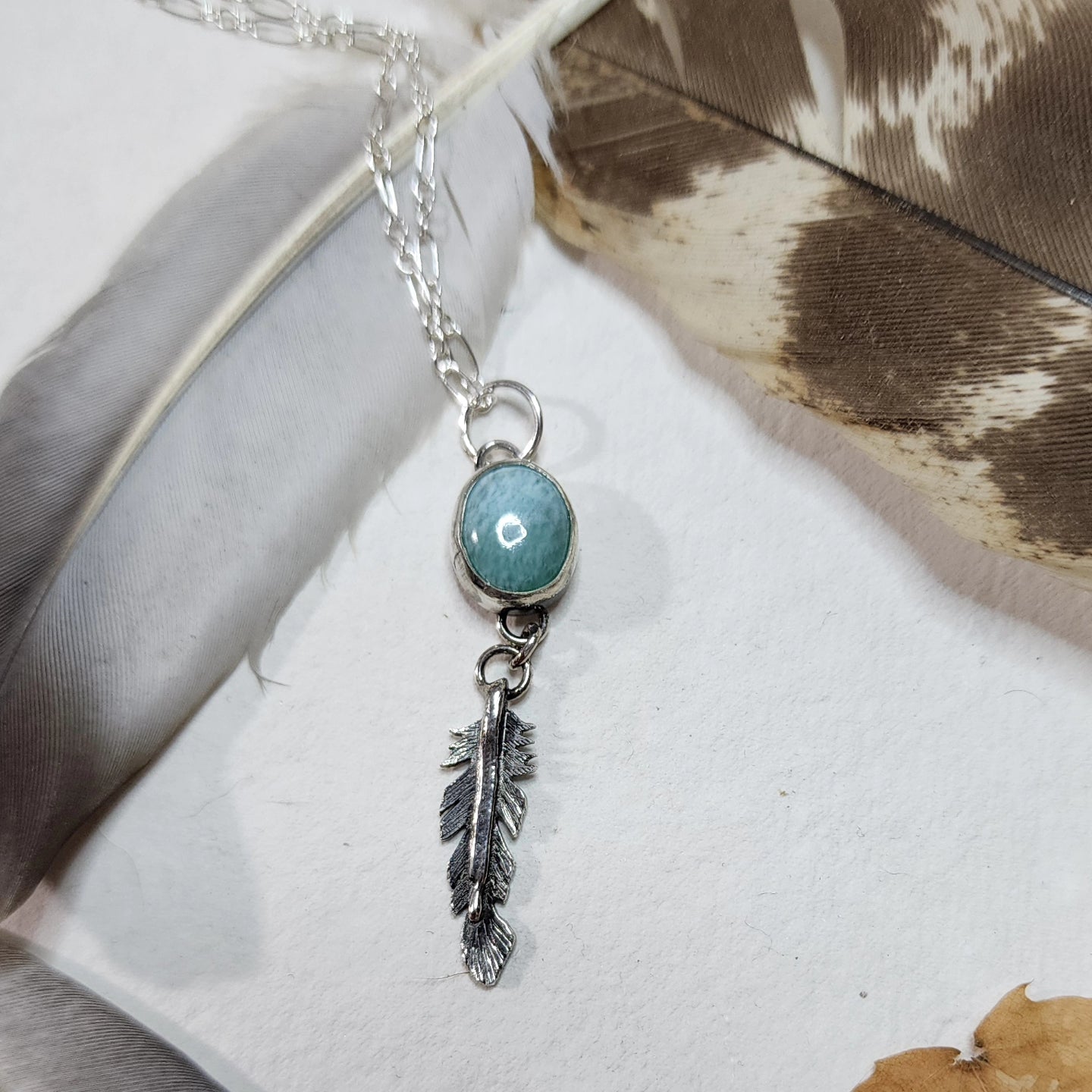 Larimar and Feather Pendant